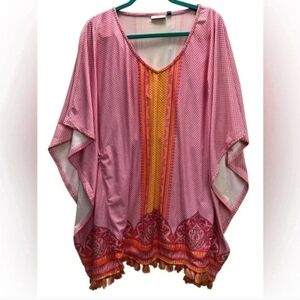 Cabana life cover up swim wear poncho Paisley L XL Tassel Hem